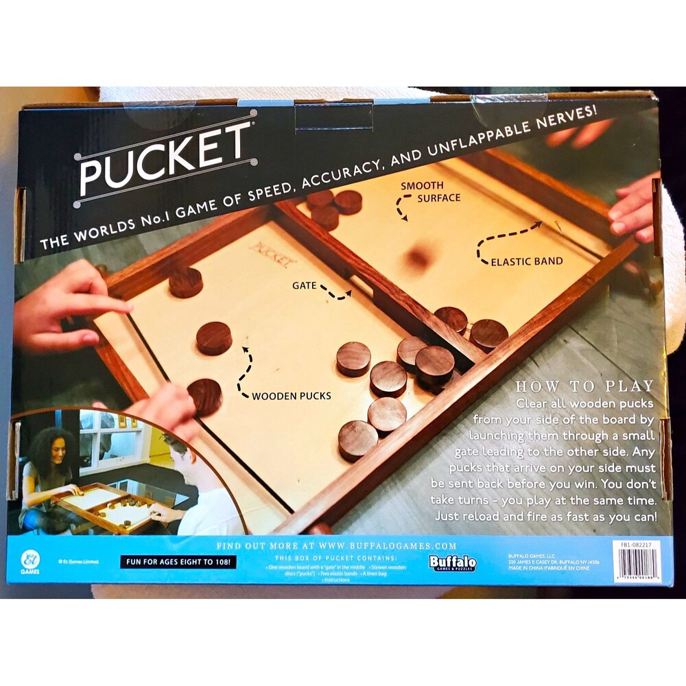 Buffalo Games Pucket Speed Skill & Action Game Wooden Board & Pucks 2+ 8+